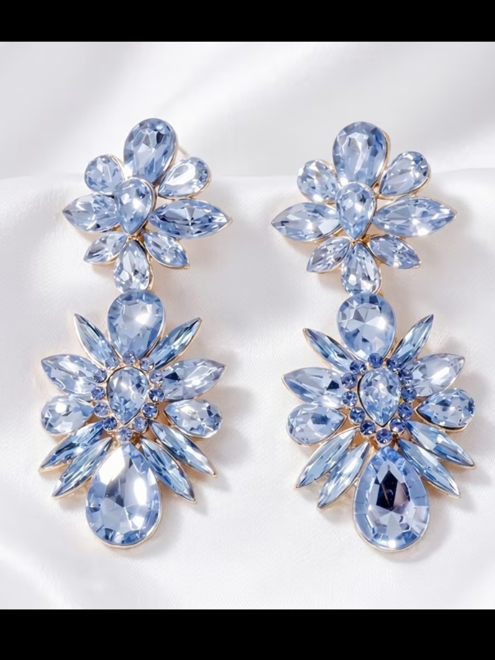 Light Blue Crystal Floral Drop Earrings - Women Jewelry